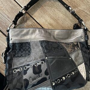 Coach Patchwork Shoulder Bag - Black and Silver, Leopard and Snakeskin